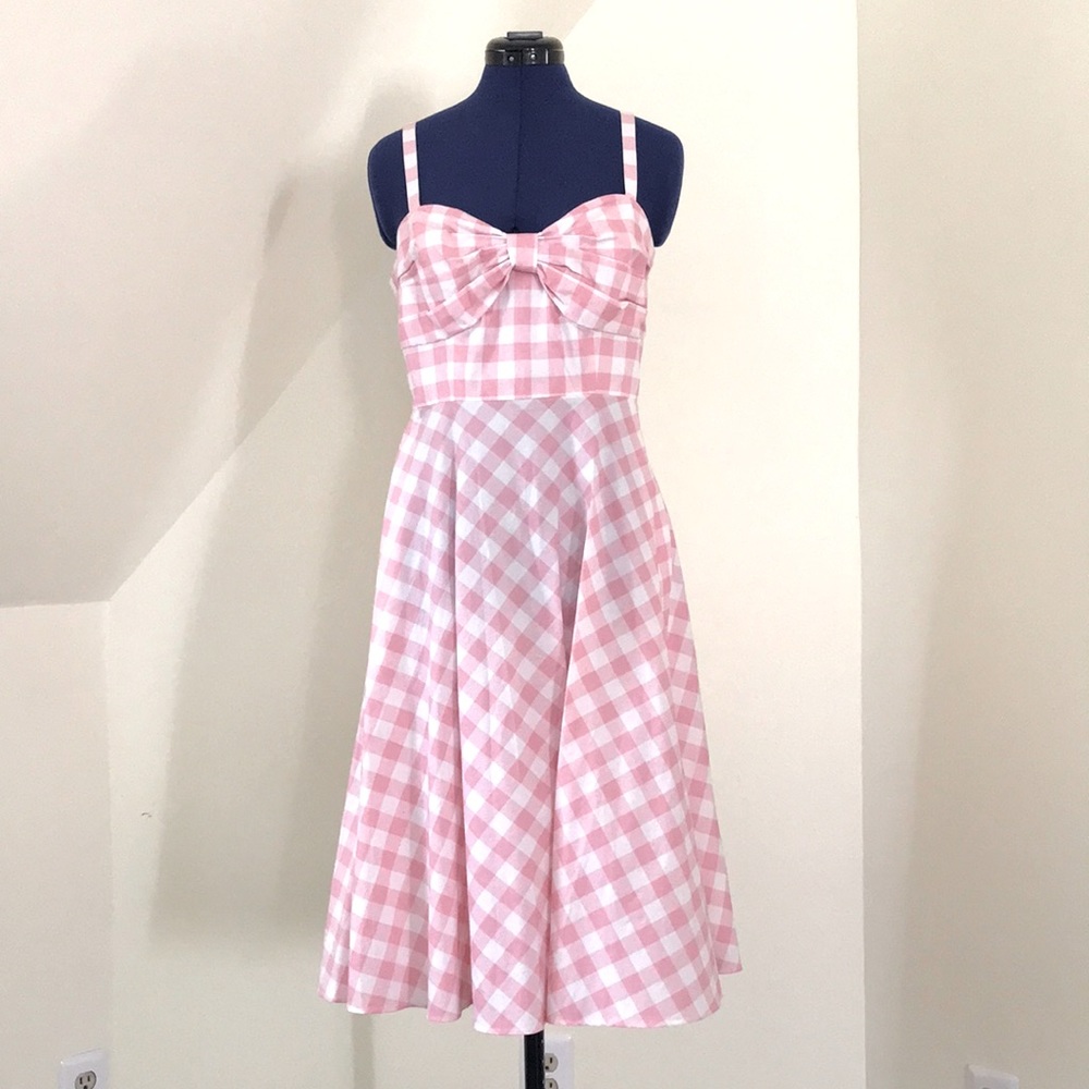 Pink white gingham Eliza J dress with pockets